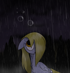 Size: 611x636 | Tagged: safe, artist:cookieboy011, derpibooru exclusive, derpibooru import, derpy hooves, pegasus, bubble, night, rain, sad, solo, wet, wet mane