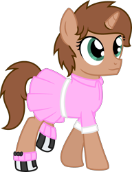 Size: 1886x2457 | Tagged: safe, artist:peternators, oc, oc only, oc:heroic armour, pony, unicorn, clothes, colt, crossdressing, cute, dress, fake eyelashes, femboy, girly, male, shoes, simple background, smiling, socks, solo, teenager, transparent background, trap