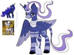 Size: 1024x768 | Tagged: safe, artist:incendiaryboobs, derpibooru import, princess luna, zecora, alicorn, pony, zebra, female, fusion, mare, screencap reference