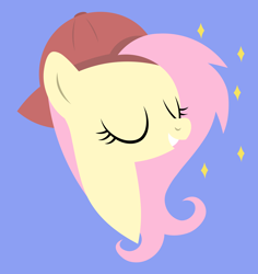 Size: 4332x4591 | Tagged: safe, artist:egor418, derpibooru import, fluttershy, pegasus, pony, 90s grunge fluttershy, backwards ballcap, baseball cap, bust, cap, eyes closed, female, gameloft, gameloft interpretation, grin, hat, lineless, mare, portrait, purple background, simple background, smiling, solo