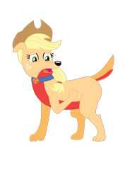 Size: 744x1052 | Tagged: safe, artist:dupontsimon, derpibooru import, applejack, dog, fanfic:magic show of friendship, equestria girls, appledog, collar, cutie mark collar, dogified, fanfic art, female, open mouth, simple background, solo, species swap, transformation, transparent background, vector