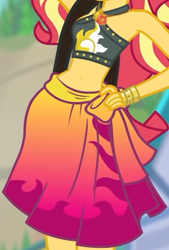 Size: 808x1197 | Tagged: safe, derpibooru import, screencap, sunset shimmer, better together, equestria girls, forgotten friendship, belly button, boobshot, breasts, clothes, cropped, female, geode of shielding, jewelry, magical geodes, necklace, pictures of bellies, sarong, sleeveless, solo, swimsuit