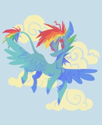 Size: 1123x1378 | Tagged: safe, artist:astro_eden, derpibooru import, rainbow dash, pegasus, pony, cloud, flying, leonine tail, solo