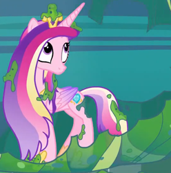 Size: 1138x1147 | Tagged: safe, derpibooru import, screencap, princess cadance, alicorn, pony, to where and back again, changeling slime, cocoon, cropped, female, mare, messy mane, slime, solo
