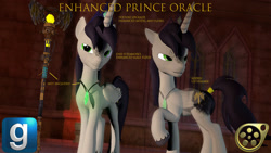 Size: 2130x1198 | Tagged: safe, artist:princeoracle, derpibooru import, oc, oc:prince oracle, alicorn, pony, 3d, alicorn oc, coat markings, crown, cutie mark, download disabled at source, entraban, gmod, green crystal gem necklace, horn, jewelry, kirkwall golden dragon symbol of heraldry (dragon age), male, male solo, model, prince, prince of entraban, princess luna's husband, regalia, royalty, spots, stallion, tail bracelet, wind staff, wings