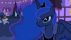 Size: 1280x720 | Tagged: safe, artist:danightmareishmoonz, derpibooru import, screencap, cloud kicker, princess luna, alicorn, pony, luna eclipsed, 1000, clothes, costume, determined, get, house, lights, millennial milestone, millennial number of images under tag, night, nightmare night, ponyville, royalty, serious, serious face, tag get, tag milestone