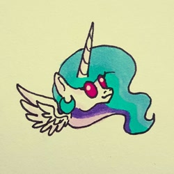 Size: 1080x1080 | Tagged: safe, artist:galaxy.in.mind, derpibooru import, princess celestia, alicorn, pony, bust, female, horn, mare, smiling, solo, traditional art, wings