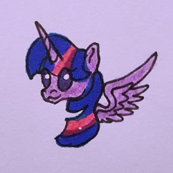 Size: 1080x1080 | Tagged: safe, artist:galaxy.in.mind, derpibooru import, twilight sparkle, twilight sparkle (alicorn), alicorn, pony, bust, female, horn, mare, smiling, solo, traditional art, wings