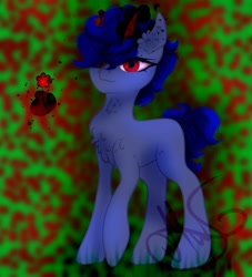 Size: 736x812 | Tagged: safe, artist:nel_liddell, derpibooru import, oc, oc only, earth pony, pony, abstract background, chest fluff, earth pony oc, horns, signature, solo