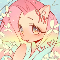 Size: 1000x1000 | Tagged: safe, artist:小宝ww, derpibooru import, fluttershy, pegasus, pony, bust, female, looking at you, mare, portrait, solo