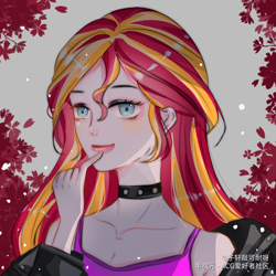 Size: 1080x1080 | Tagged: safe, artist:子轩敲可耐呀, derpibooru import, sunset shimmer, equestria girls, bust, choker, female, portrait, solo