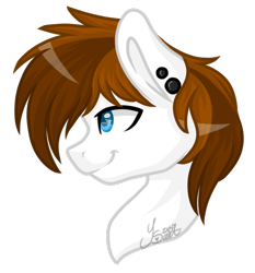 Size: 1080x1159 | Tagged: safe, artist:silentwolf-oficial, derpibooru import, oc, oc only, earth pony, pony, bust, ear piercing, earth pony oc, piercing, signature, simple background, smiling, solo, transparent background