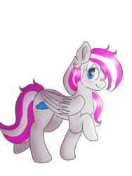 Size: 3120x4160 | Tagged: safe, oc, oc only, oc:misty breeze, pegasus, pony, bandage, blushing, female, looking at you, mare, nose bandaid, pegasus oc, raised hoof, simple background, smiling, solo, transparent background, wings, wings down