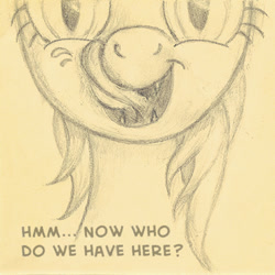 Size: 500x500 | Tagged: safe, artist:hotkinkajou, bat pony, bust, dialogue, fangs, licking, licking lips, looking at you, monochrome, pencil drawing, portrait, solo, tongue out