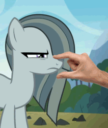 Size: 560x660 | Tagged: safe, artist:éclair, edit, edited screencap, editor:hotkinkajou, screencap, marble pie, pinkie pie, earth pony, human, pony, the maud couple, :p, angry, animated, blep edit, cropped, cute, disembodied hand, female, frown, glare, madorable, marble pie is not amused, marblebetes, mare, maturity, pinching, provoking, silly, solo focus, teasing, tongue out, wide eyes