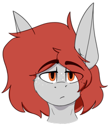 Size: 675x769 | Tagged: safe, artist:kirbirb, derpibooru import, oc, oc only, oc:scarlett lane, pegasus, pony, bust, eye clipping through hair, eyebrows visible through hair, freckles, looking at you, simple background, solo, transparent background