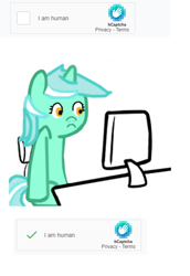 Size: 460x668 | Tagged: safe, artist:kittyhawkman, derpibooru import, lyra heartstrings, pony, unicorn, :c, captcha, computer, frown, fuck the police, that pony sure does love humans