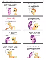 Size: 1385x1792 | Tagged: safe, artist:short tale, derpibooru import, applejack, rainbow dash, sugar belle, earth pony, pegasus, pony, comic:aj+rd, advice, angry, appledash, digital art, encouragement, female, lesbian, romance, shipping, talking