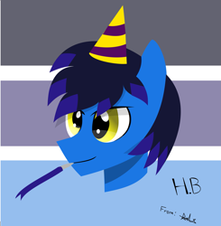 Size: 2471x2524 | Tagged: safe, artist:samsailz, derpibooru import, oc, pony, birthday, bust, derp, hat, lineless, party hat, party horn, portrait