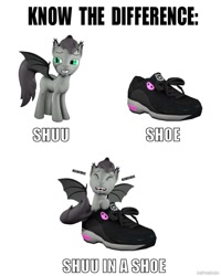 Size: 1024x1280 | Tagged: safe, artist:batponyecho, derpibooru import, oc, oc only, oc:shutterstock, bat pony, pony, 3d, bat pony oc, bat wings, bedroom eyes, clothes, laughing, male, shoes, simple background, solo, source filmmaker, spread wings, stallion, tail, text, wings