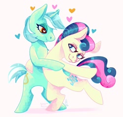 Size: 1280x1212 | Tagged: safe, artist:victoriahwinter, derpibooru import, bon bon, lyra heartstrings, sweetie drops, the last problem, bipedal, dancing, female, heart eyes, lesbian, looking at each other, lyrabon, older bon bon, older lyra heartstrings, shipping, solo, wingding eyes