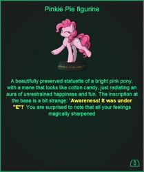 Size: 505x605 | Tagged: safe, derpibooru import, edit, edited screencap, editor:fluttershyisnot adoormat, screencap, pinkie pie, earth pony, pony, fallout equestria, game: fallout equestria: remains, figurine, ministry mares statuette