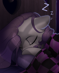 Size: 2707x3349 | Tagged: safe, artist:nookprint, derpibooru import, fluttershy, pegasus, pony, bed, blanket, cute, eyes closed, female, floppy ears, indoors, mare, night, onomatopoeia, pillow, shyabetes, sleeping, solo, sound effects, stray strand, zzz