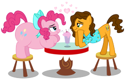 Size: 6170x3938 | Tagged: safe, artist:aleximusprime, derpibooru import, cheese sandwich, pinkie pie, earth pony, pony, cheesepie, chubbie pie, chubby, fat, female, male, mare, milkshake, sharing a drink, shipping, simple background, stallion, straight, transparent background