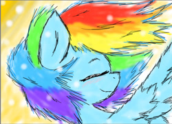 Size: 1180x856 | Tagged: safe, artist:lizfoxyartis, derpibooru import, rainbow dash, pegasus, pony, blushing, cute, dashabetes, eyes closed, solo, windswept mane