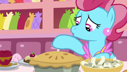 Size: 1920x1080 | Tagged: safe, derpibooru import, screencap, cup cake, the big mac question, food, pie, solo