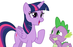 Size: 3372x2138 | Tagged: safe, artist:sketchmcreations, derpibooru import, spike, twilight sparkle, twilight sparkle (alicorn), alicorn, dragon, hearthbreakers, arm behind head, female, lidded eyes, male, mare, open mouth, raised hoof, simple background, smiling, transparent background, vector