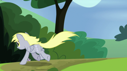 Size: 1280x720 | Tagged: safe, derpibooru import, screencap, derpy hooves, pegasus, pony, rock solid friendship, female, mare, running, solo