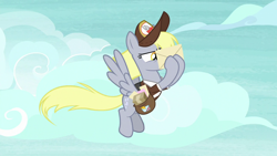 Size: 1280x720 | Tagged: safe, derpibooru import, screencap, derpy hooves, pegasus, pony, school raze, clothes, envelope, female, mare