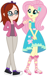 Size: 1280x2103 | Tagged: safe, artist:limedazzle, derpibooru import, fluttershy, oc, oc:sophie, equestria girls, clothes, jecket, pants, simple background, transparent background