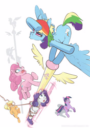 Size: 2700x3840 | Tagged: safe, artist:icychamber, derpibooru import, applejack, fluttershy, pinkie pie, rainbow dash, rarity, twilight sparkle, earth pony, pegasus, unicorn, bondage, glowing horn, horn, mane six, pole, pole tied, rope, rope bondage, species swap