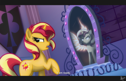 Size: 1920x1236 | Tagged: safe, artist:whitequartztheartist, derpibooru import, sunset shimmer, alicorn, alicornified, crystal mirror, mirror, race swap, reflection, shimmercorn, the fall of sunset shimmer