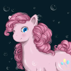 Size: 400x400 | Tagged: safe, artist:na-no-chan, derpibooru import, pinkie pie, earth pony, pony, bubble, female, one eye closed, solo, underwater, wink