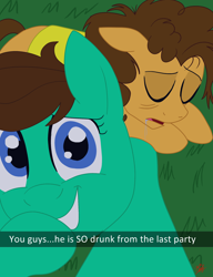 Size: 1536x2000 | Tagged: safe, artist:hufflepuffrave, derpibooru import, cheese sandwich, oc, oc:pencil sketch, earth pony, pony, canon x oc, drool, drunk, female, male, selfie, snapchat, straight