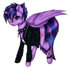 Size: 1765x1831 | Tagged: safe, artist:11-shadow, derpibooru import, twilight sparkle, twilight sparkle (alicorn), alicorn, pony, alternate hairstyle, clothes, female, punk, punklight sparkle, simple background, solo, transparent background