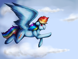 Size: 4133x3141 | Tagged: safe, artist:11-shadow, derpibooru import, rainbow dash, pegasus, pony, cloud, female, flying, sky, solo