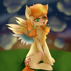 Size: 703x703 | Tagged: safe, alternate version, artist:nel_liddell, derpibooru import, oc, oc only, pegasus, pony, cloud, night, outdoors, pegasus oc, signature, solo, stars, wings