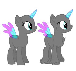 Size: 1166x1080 | Tagged: safe, artist:intfighter, derpibooru import, oc, oc only, alicorn, pony, alicorn oc, bald, base, chest fluff, duo, eyelashes, horn, simple background, smiling, transparent background, two toned wings, unshorn fetlocks, wings