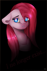 Size: 915x1371 | Tagged: safe, artist:11-shadow, derpibooru import, pinkie pie, earth pony, pony, bust, female, glowing eyes, pinkamena diane pie, solo