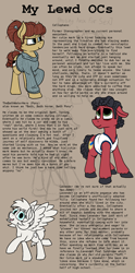 Size: 1000x2020 | Tagged: safe, artist:thebathwaterhero, oc, oc only, oc:bath, oc:cellophane, oc:lavender, earth pony, pegasus, pony, bags under eyes, clothes, earth pony oc, explicit text, female, looking at you, male, mare, pegasus oc, reference sheet, stallion, unshorn fetlocks, wings