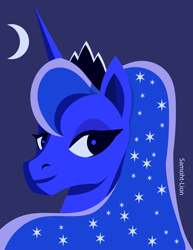 Size: 2550x3300 | Tagged: safe, artist:samoht-lion, derpibooru import, princess luna, alicorn, pony, bust, crescent moon, female, limited palette, mare, moon, portrait, solo