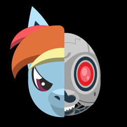 Size: 9000x9000 | Tagged: safe, artist:samoht-lion, derpibooru import, rainbow dash, pegasus, pony, absurd resolution, black background, bust, portrait, simple background, solo, split screen, t-800, terminator, two sided posters