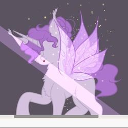 Size: 680x680 | Tagged: safe, artist:nel_liddell, derpibooru import, oc, oc only, alicorn, pony, :p, alicorn oc, butterfly wings, chest fluff, hair over eyes, horn, raised hoof, solo, tongue out, wings