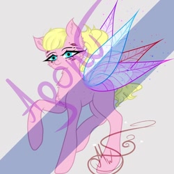 Size: 840x840 | Tagged: safe, artist:nel_liddell, derpibooru import, oc, oc only, pony, abstract background, butterfly wings, raised hoof, signature, solo, watermark, wings