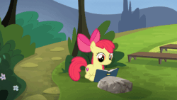 Size: 1920x1080 | Tagged: safe, derpibooru import, screencap, apple bloom, earth pony, pony, season 3, adorabloom, animated, book, cute, female, filly, gif, my busy book, show accurate, smiling, solo, the cmc in equestria ponies (episode)
