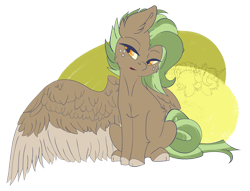 Size: 2769x2121 | Tagged: safe, artist:the-narrator, derpibooru import, oc, oc only, oc:pompeii, pegasus, pony, abstract background, freckles, looking offscreen, simple background, sitting, solo, spread wings, stalliongrad, transparent background, two toned mane, two toned wings, watermark, wings